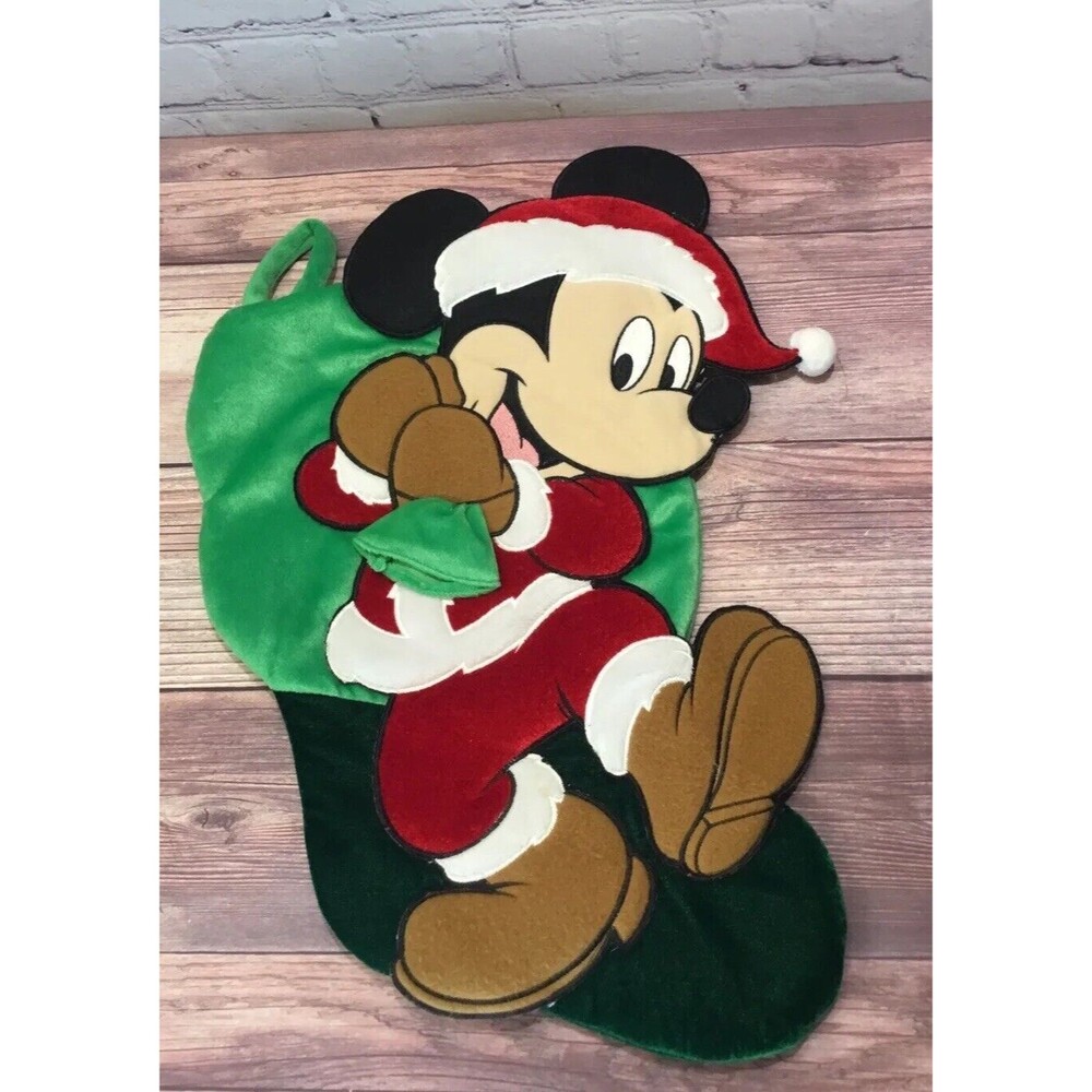 Disney Mickey Mouse Santa Christmas Stocking 3D Green Velour Toy Bag 18"